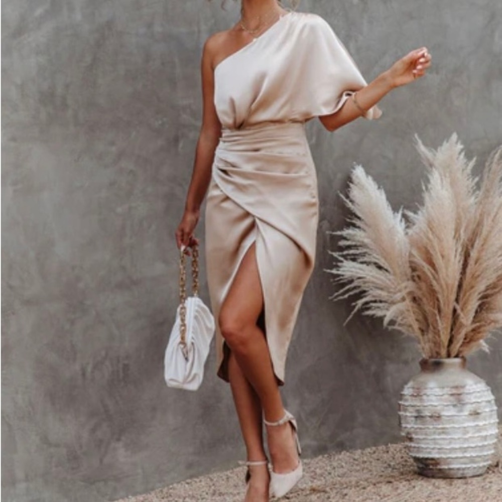 Vici One Shoulder Satin Drape Dress